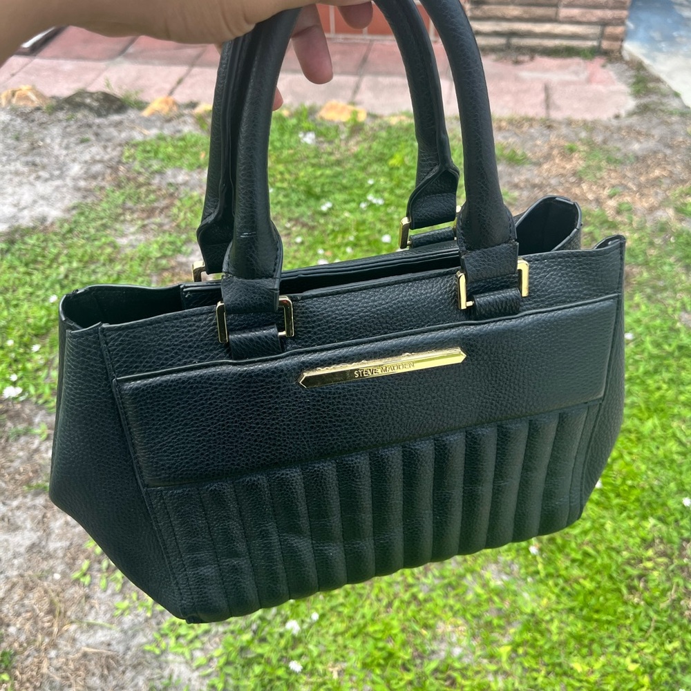 Steve Madden Black Satchel Bag with Gold Accents